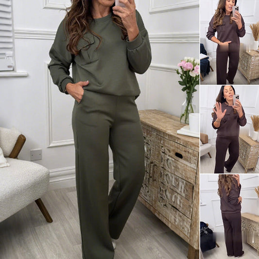 Modischer komfortabler Damen-Zweiteiler – Sweatshirt & Hose mit weitem Bein