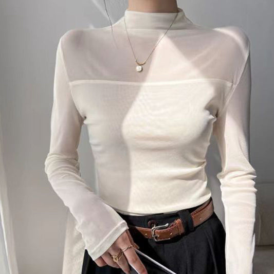 Damen Mock-Neck Mesh Top