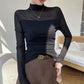 Damen Mock-Neck Mesh Top