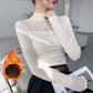 Damen Mock-Neck Mesh Top