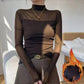 Damen Mock-Neck Mesh Top