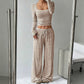 ❄️ LETZTER TAG – 50% RABATT 💖 Gestreiftes Gestricktes Slim-Fit-Top & Weitbein-Hose-Set