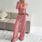 ❄️ LETZTER TAG – 50% RABATT 💖 Gestreiftes Gestricktes Slim-Fit-Top & Weitbein-Hose-Set