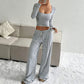 ❄️ LETZTER TAG – 50% RABATT 💖 Gestreiftes Gestricktes Slim-Fit-Top & Weitbein-Hose-Set