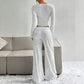 ❄️ LETZTER TAG – 50% RABATT 💖 Gestreiftes Gestricktes Slim-Fit-Top & Weitbein-Hose-Set