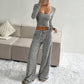 ❄️ LETZTER TAG – 50% RABATT 💖 Gestreiftes Gestricktes Slim-Fit-Top & Weitbein-Hose-Set